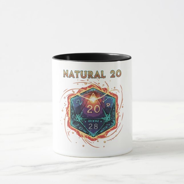 Mug Natural 20 Flaming D20 Dice | Epic D&D Critical   (Centre)
