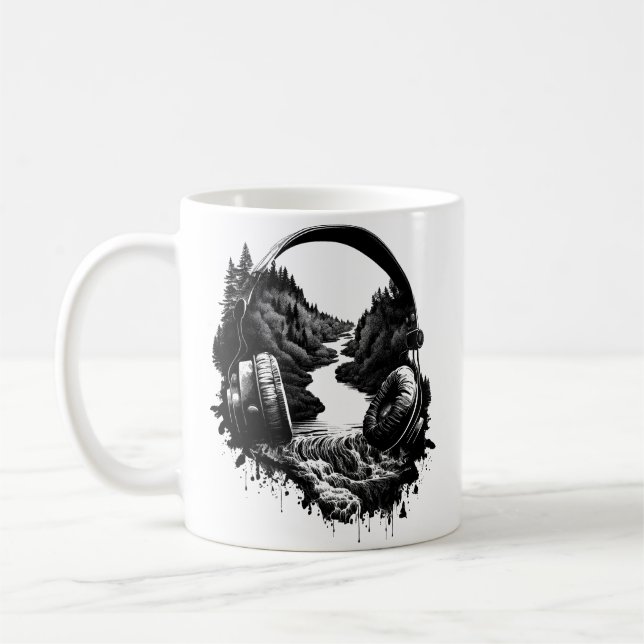 Mug Nature and Music Headphones–Black and White Artist (Gauche)