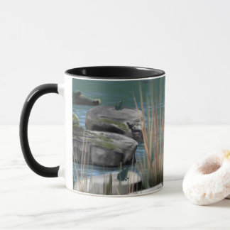Mug Nature scène avec crocs, rochers et grenouille