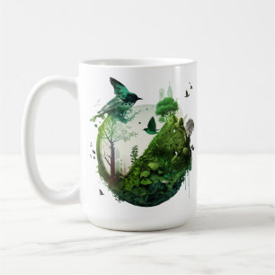 Mug Nature's Symphony Vibrant Green Landscape wth Bird
