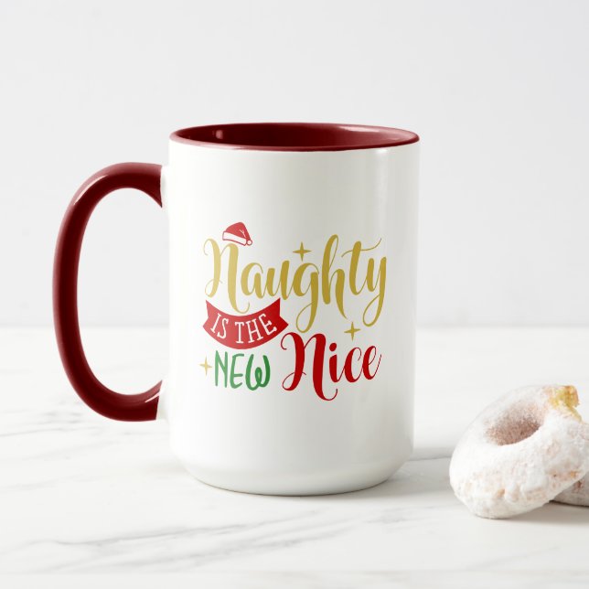 Mug Naughty Est Le Nouveau Cadeau De Noël Sympa, Drôle (Avec donut)