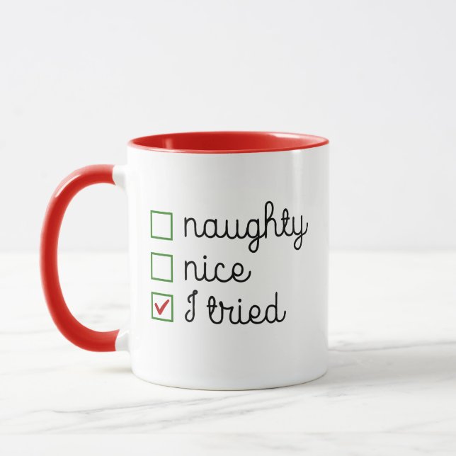 Mug Naughty Nice J'Ai Essayé Rouge Vert cadeau de Noël (Gauche)