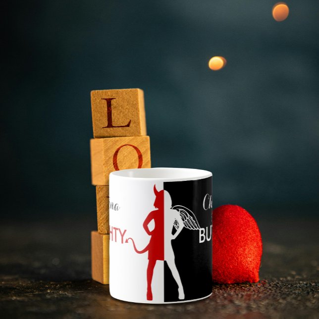 Mug Naughty personnalisé mais Nice Diable Angel (Naughty or nice mug.  Great for the wife, girlfriend or lady boss.)
