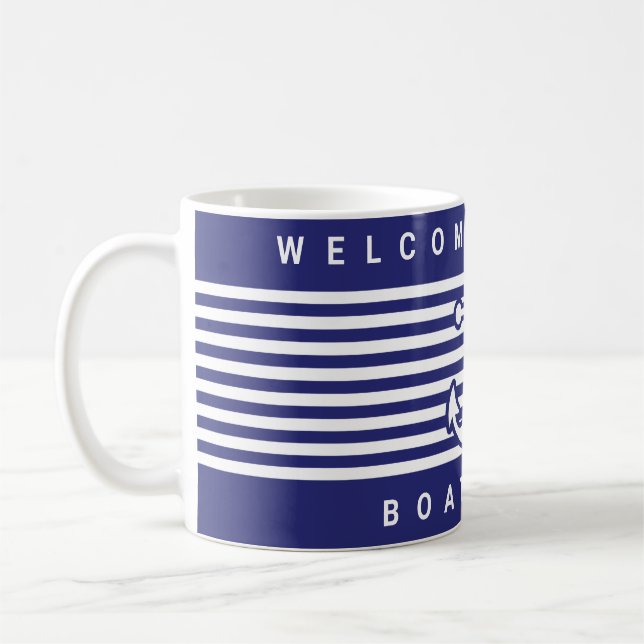 Mug Nautical Anchor Design Navy Blue and White Stripe (Gauche)