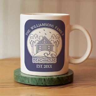 Mug Nautical Beach House Nom de famille Bleu et blanc