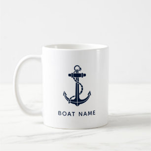 Mug Nautical Navy Blue Ancre Nom du bateau Croisière C