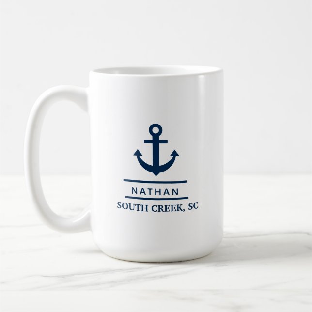 Mug Nautical Navy Blue Custom Boat Name (Gauche)