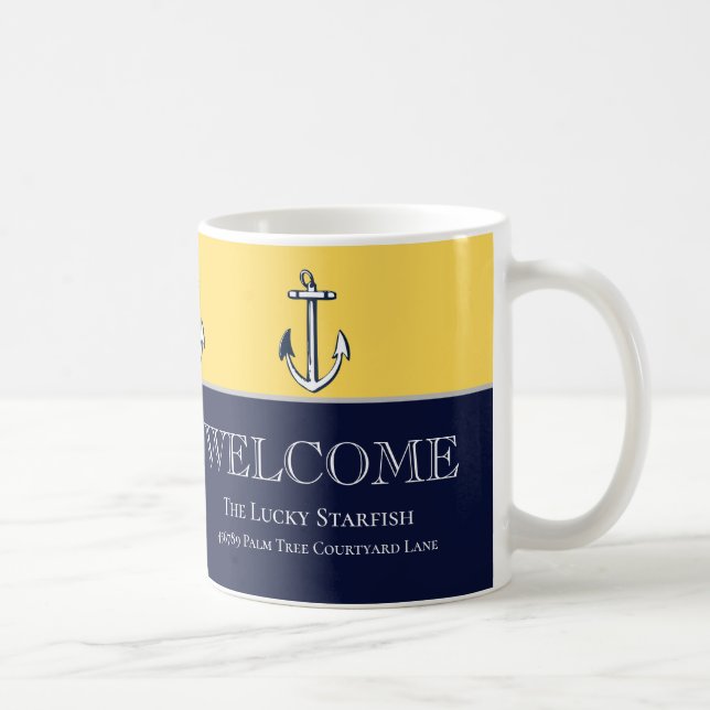 Mug Nautical Navy Mustard Yellow Ancre maison de plage (Droite)