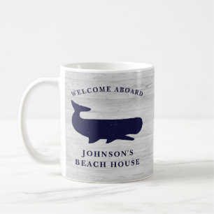 Mug Nautique Nom de famille Beach House Baleine Marine