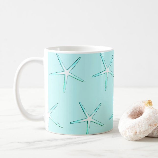 Mug Nautique Turquoise Bleu Motif de l'étoile de mer b (Avec donut)