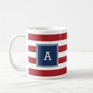 Mug Navire rouge monogramme marine rayée