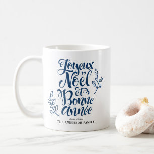 Mug Navy Blue Joyeux Noël et Bonne Année Calligraphie