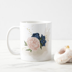 Mug navy et fleurs rose blush verdure