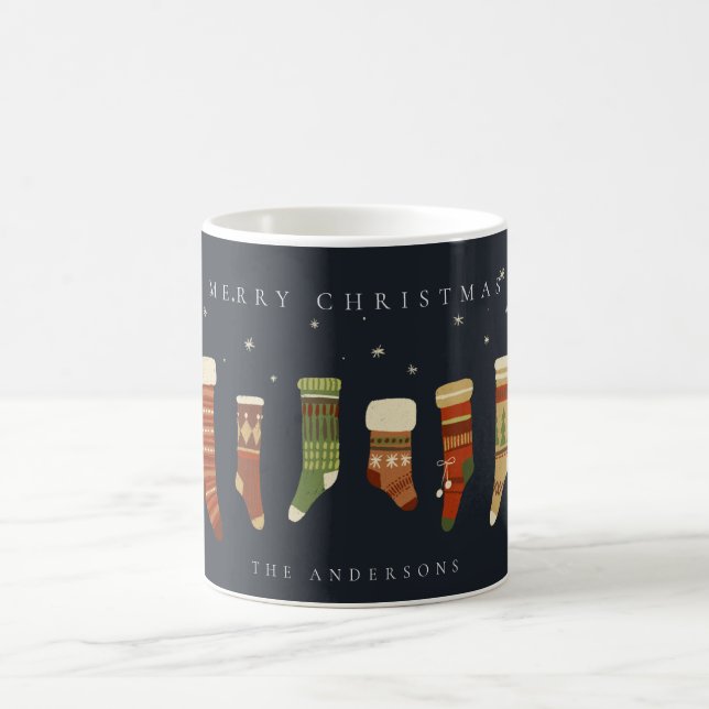 MUG NAVY PASTEL RED GREEN STAR CHIRSTMAS STOCKINGS (Centre)