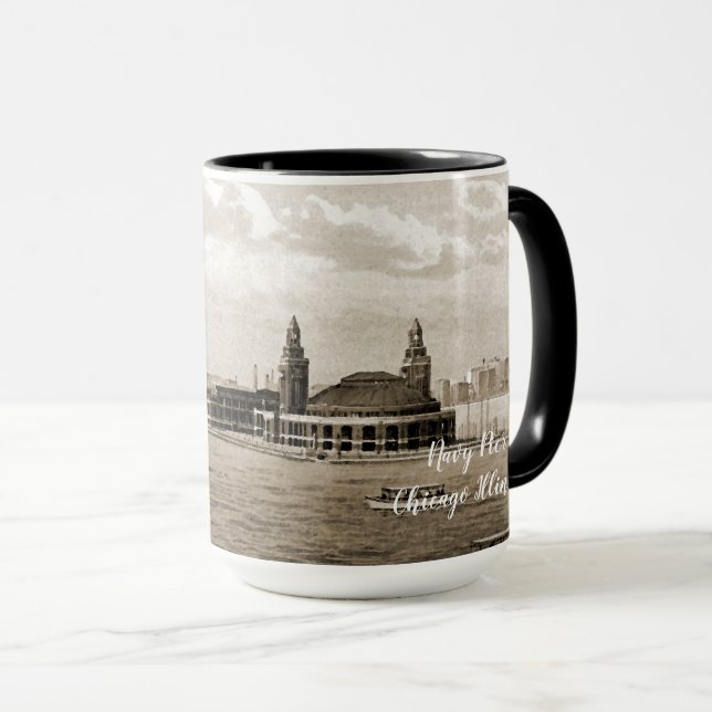Mug Navy Pier Chicago 1920 Aquarelle SEPIA ART (Devant droit)