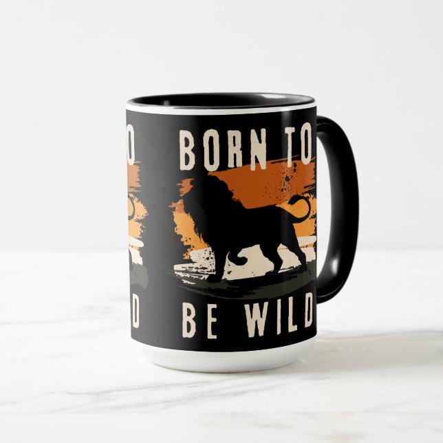 Mug Né pour être animal Lion sauvage (Devant droit)