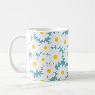 Mug Négative Space Daisies blanc jaune sur bleu