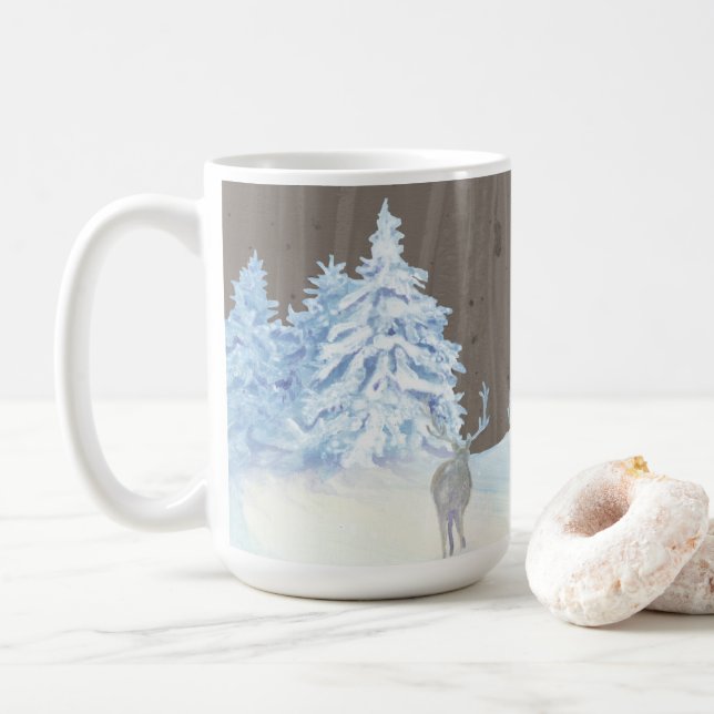 Mug Neige Rustique Forêt de Bois rêve Noël blanc (Avec donut)