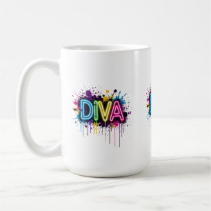 Mug Neon Diva Graffiti Collage with Dripping Paint on