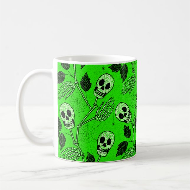 Mug Neon Green Floral Gothic Skull  (Gauche)