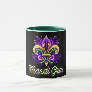 Mug Neon Mardi Gras Fleur de lis coloré