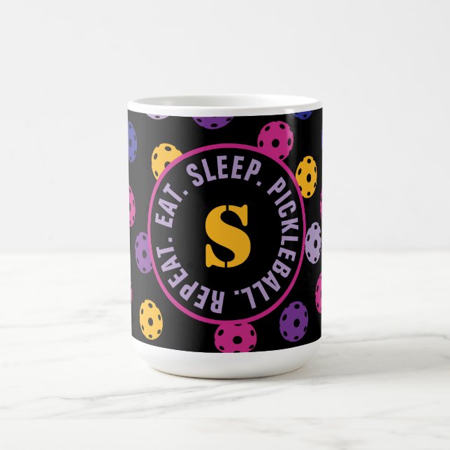 Mug Neon sur le pickleball noir, avec initial  (Centre)