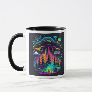 Mug Neon UFO et scène Alien Art psychédélique