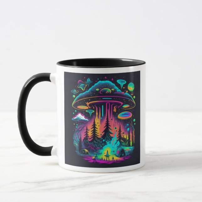 Mug Neon UFO et scène Alien Art psychédélique (Gauche)