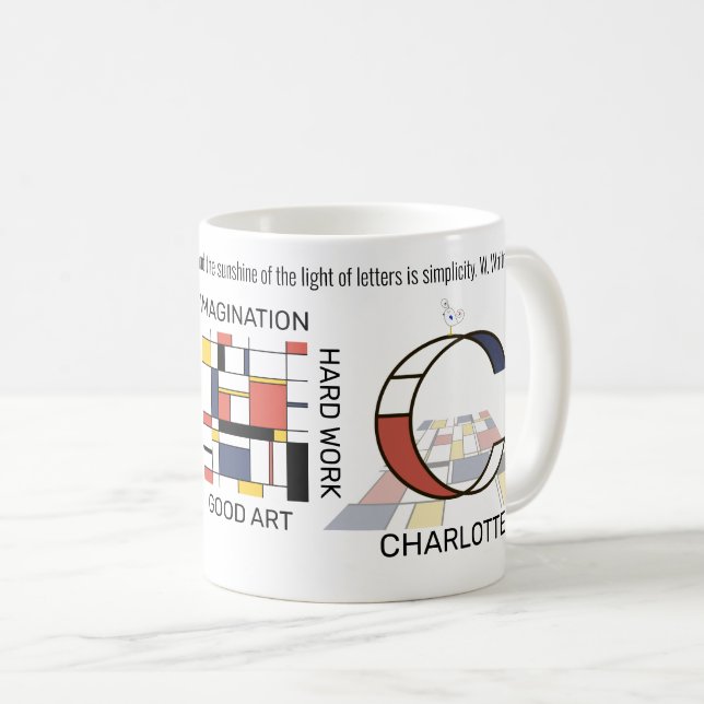 Mug Neoplasticisme Art Monogramme Stylish. Lettre C (Devant droit)