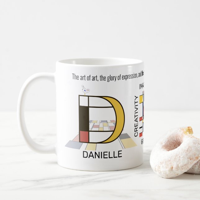 Mug Neoplasticisme Art Monogramme Stylish. Lettre D (Avec donut)