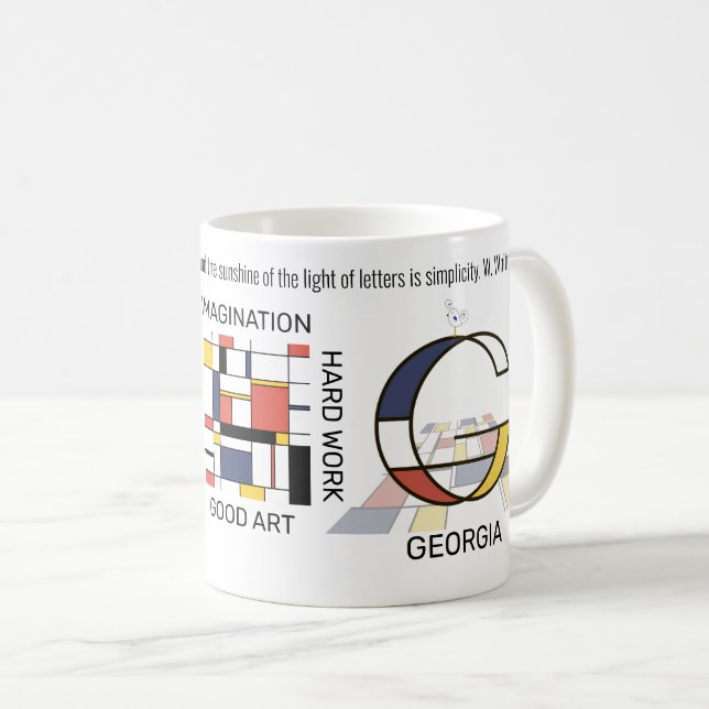 Mug Neoplasticisme Art Monogramme Stylish. Lettre G (Devant droit)