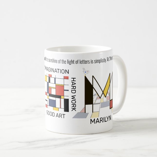 Mug Neoplasticisme Art Monogramme Stylish. Lettre M (Devant droit)