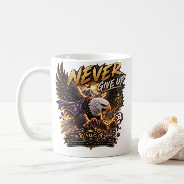 Mug Never Give Up Eagle – Powerful (Avec donut)