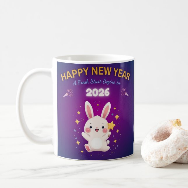 Mug New Year 2026 Bunny Celebration (Avec donut)