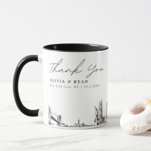 Mug New York City Mariage minima de café personnalisé  (Avec donut)