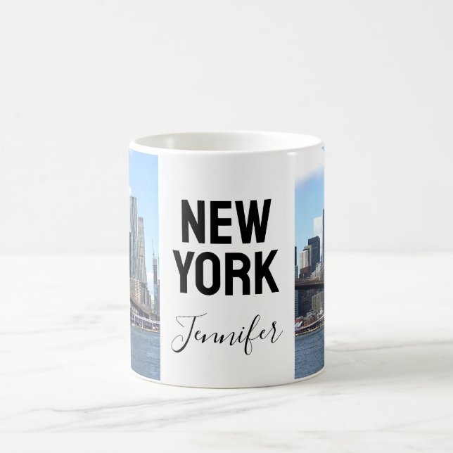 Mug New York City Modern Deux Photos Nom Script (Centre)