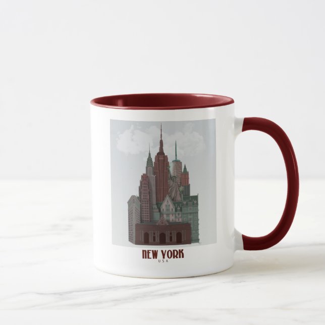 Mug New York dans les nuages - Rouge foncé et vert (Droite)