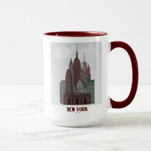 Mug New York en nuages - rouge foncé et verts