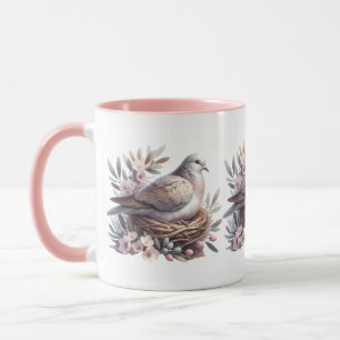 Mug Nid de colombe rousse avec fleurs et branches d'ol