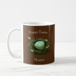 Mug Nid d'oiseau avec oeuf moucheté bleu Texte personn
