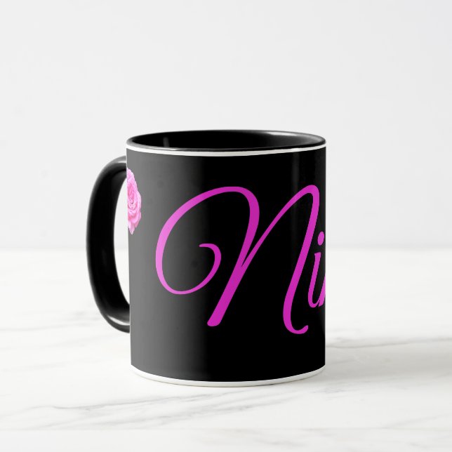 Mug Nina, Nom Avec Roses Rose, (Devant gauche)
