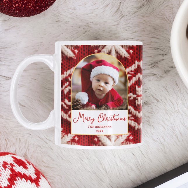 Mug Noël 1 Photo Élégant script festif (Christmas 1 Photo Elegant Festive Script Mug)