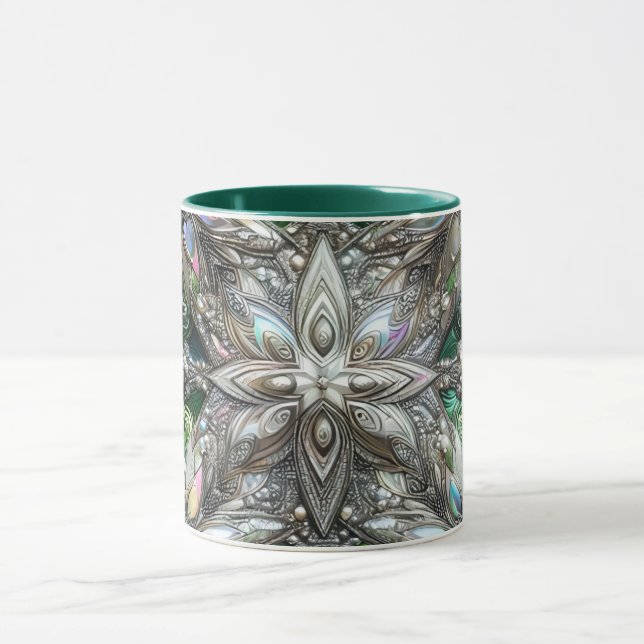 Mug NOËL ~ 3D ~ Blanc, vert et argent~ (Centre)