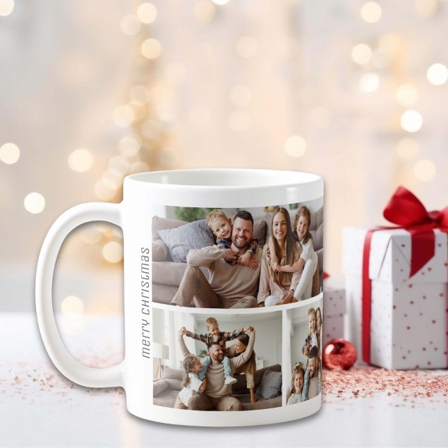 Mug Noël 7 Photos Collage Famille (Christmas 7 Photos Collage Family Coffee Mug)
