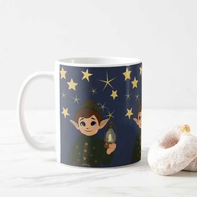 Mug Noël Adorable Elfe et Nuit Étoilée Magique (Avec donut)