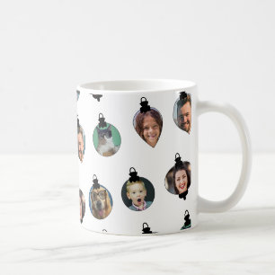 Mug Noël Amusant Famille Visages Ornements Blanc