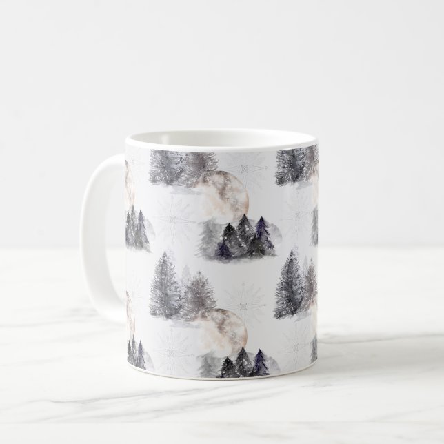 Mug Noël Aquarelle Forêt Motif de nuit (Devant gauche)