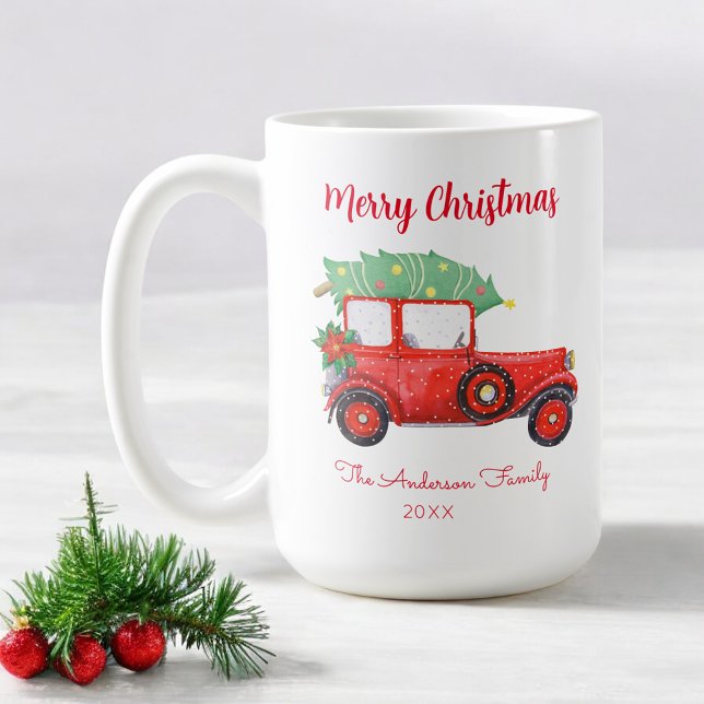 Mug Noël Arbre à Camion Rouge Blanc Noël (Créateur téléchargé)