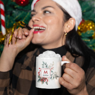 Mug Noël Berries rouges Monogramme vert