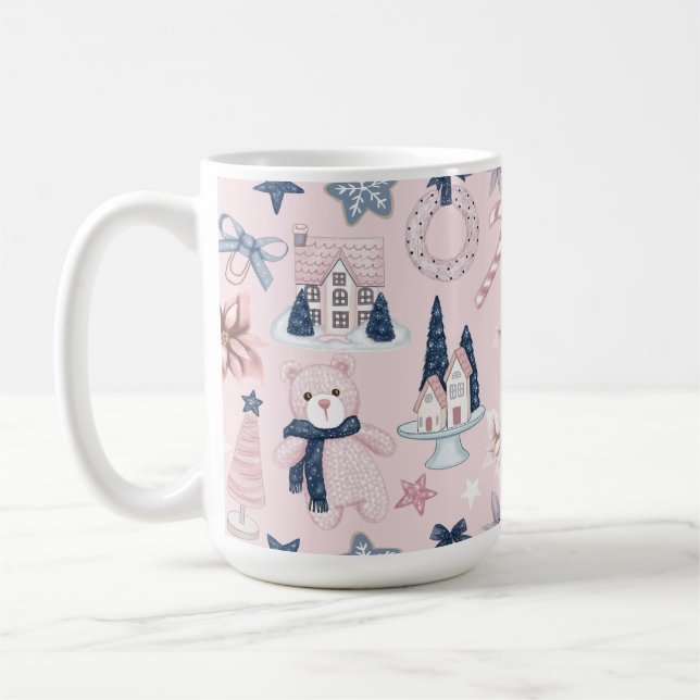 MUG NOËL BLEU & ROSE VACANCES TEDDY OURS & COOKIES (Gauche)